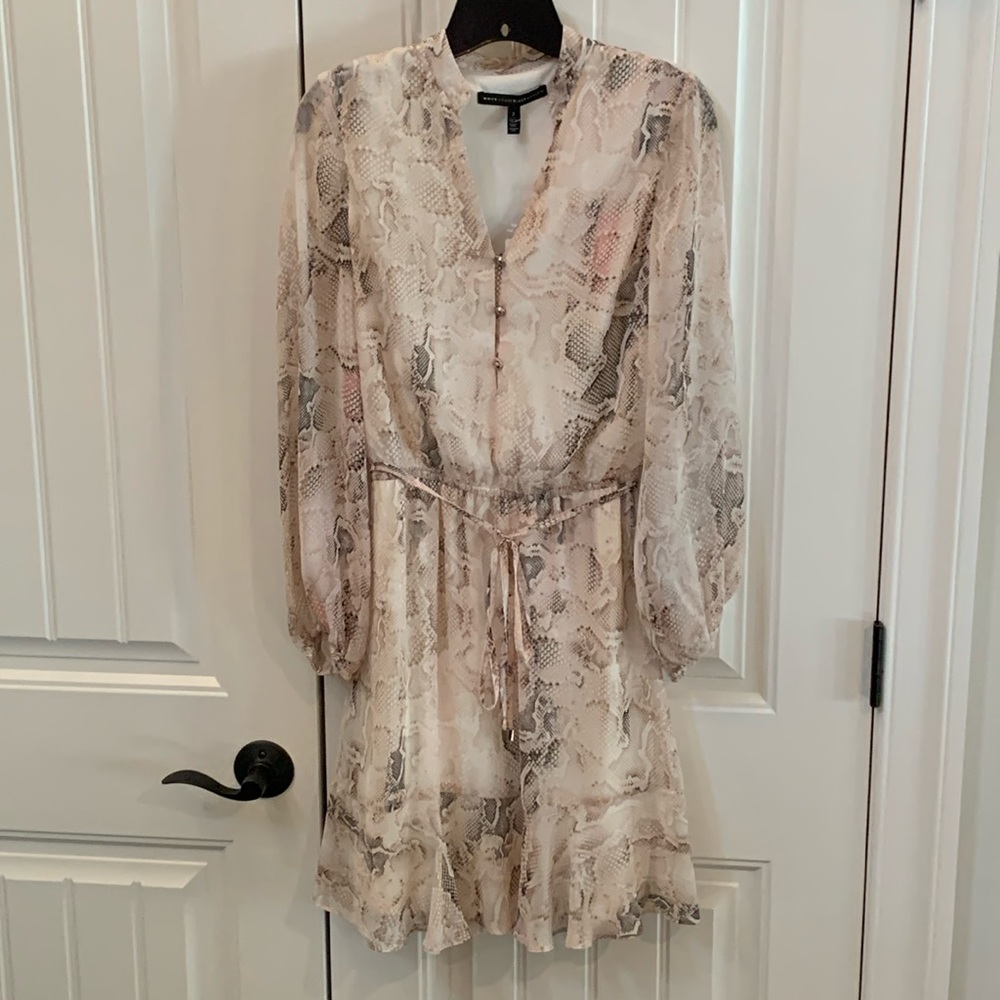 NWT WHITE HOUSE BLACK MARKET Snakeskin Print Soft Blousen Pink Tan Dress 2